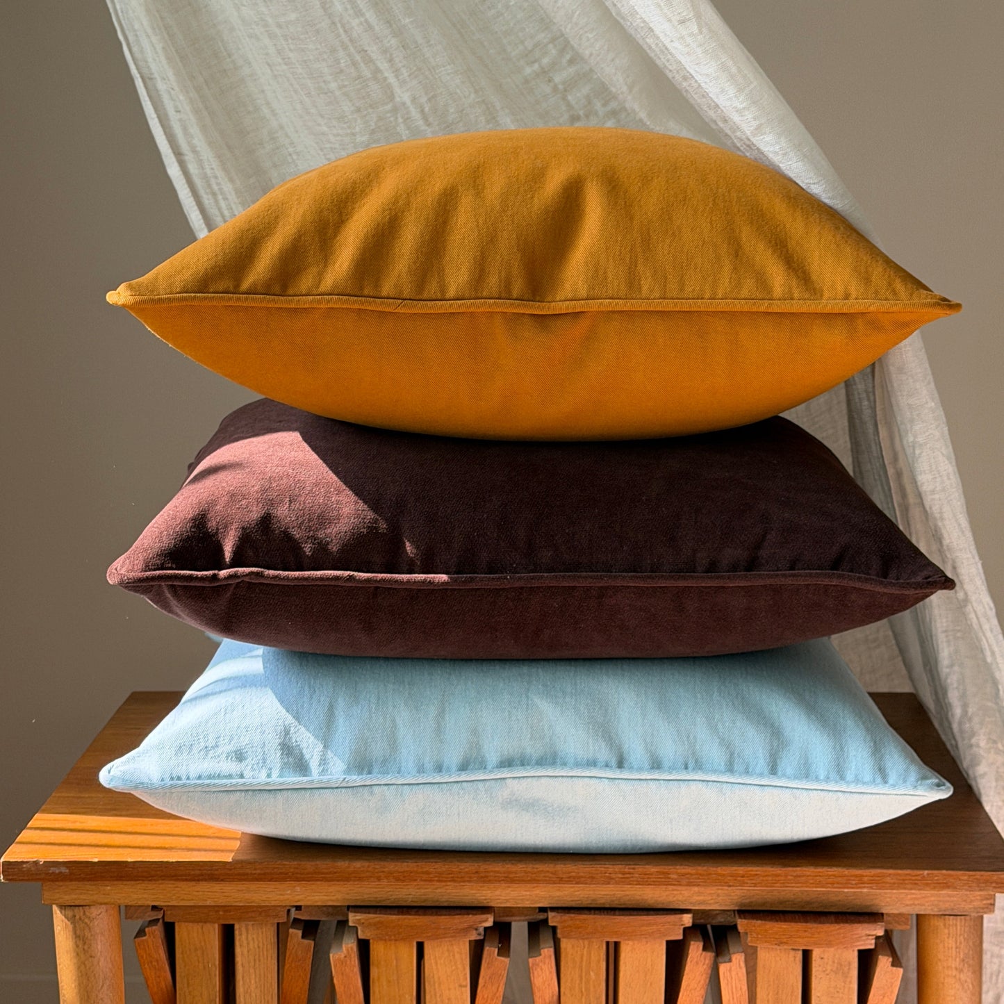 프리미엄 데님 면 100 쿠션 커버 50 x 50 - 아이스 데님